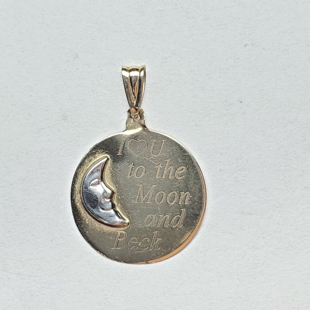 10k Solid Yellow and White Gold Pendant "LOVE YOU TO THE MOON AND BACK"